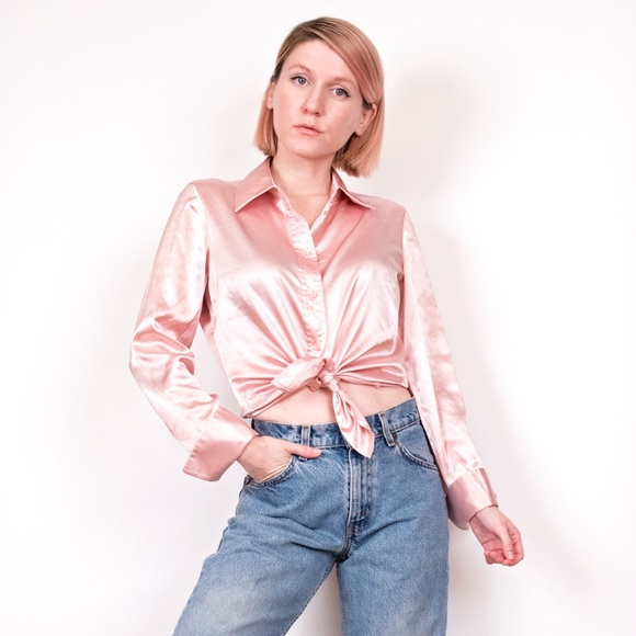 pink satin button down